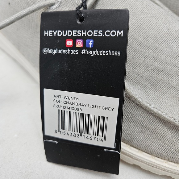 Hey Dude Wendy Light Grey Chambray Slip On Loafers Women Size 10 NEW - Picture 9 of 13